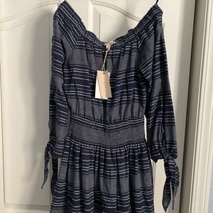 OFF THE SHOULDER NAVY BLUE DRESS HALF SLEEVE